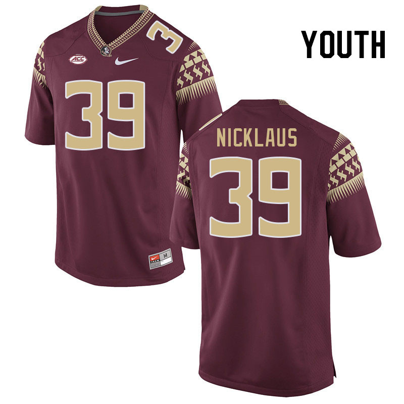 Youth #39 Vance Nicklaus Florida State Seminoles College Football Jerseys Stitched-Garnet